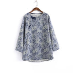 cambioprcaribe Gray & Blue / One Size Chinese Porcelain Floral Linen Shirt