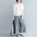cambioprcaribe Gray / M White and Grey Striped Wide Leg Pants