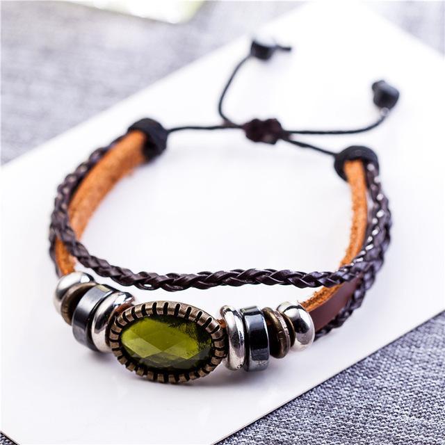 Braided And Beaded Geometric Leather Bracelet