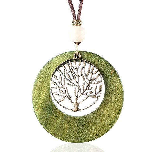 cambioprcaribe Green Life Tree Geometric Wooden Pendant Necklace