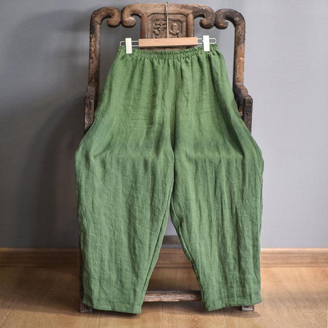 cambioprcaribe Green / One Size Elastic Waist Linen Trousers | Zen