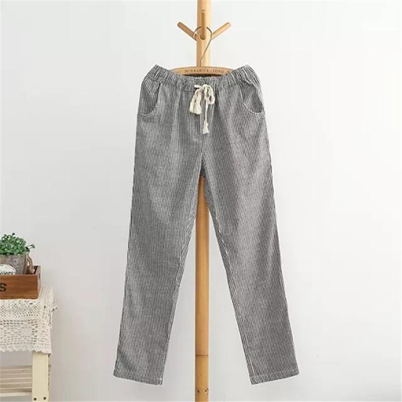 cambioprcaribe grey / S Striped Cotton Linen Pants  | Zen