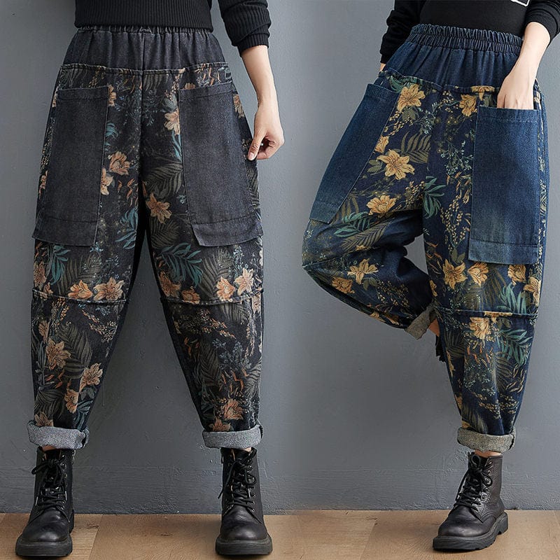 High Waist Floral Harem Jeans