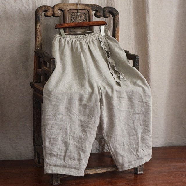 cambioprcaribe Harem Pants Beige / One Size Loose Cotton and Linen Harem Pants