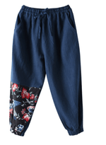 cambioprcaribe Harem Pants Navy Blue / M High Waist Patchwork Floral Trousers