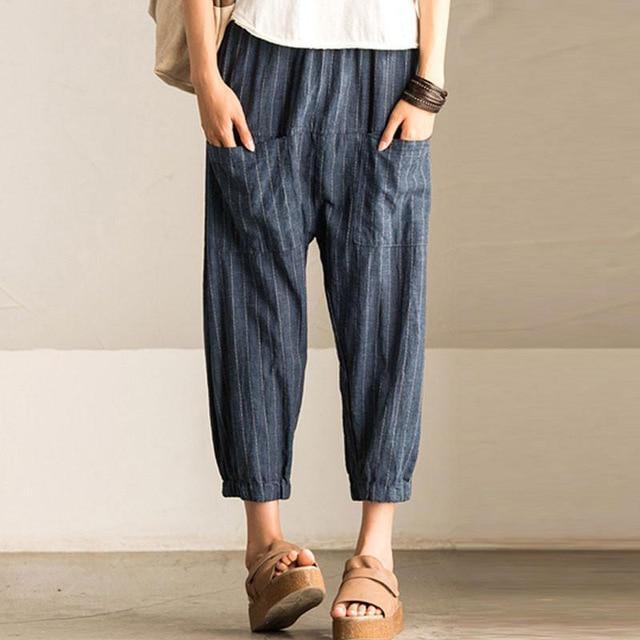 cambioprcaribe Harem Pants Navy / S Striped Plus Size Vintage Pants  | Zen