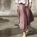 cambioprcaribe Harem Pants Pink / One Size Pure Color Pleated Flowy Harem Pants | Lotus