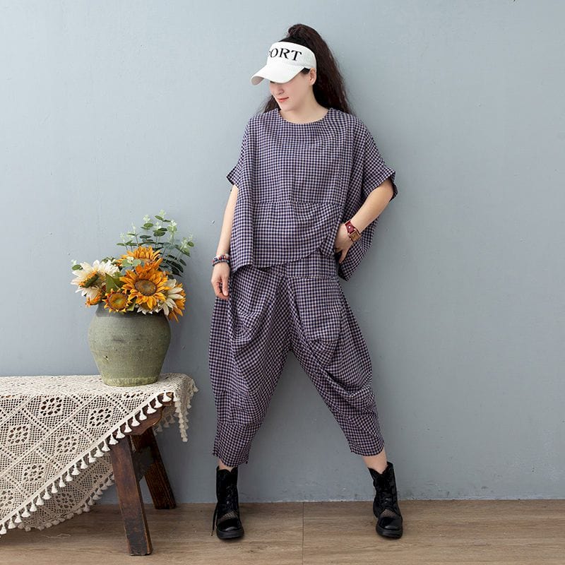 cambioprcaribe Harem Pants Top and pants 2 / L 50kg-80kg Fall Vibes Cotton Linen Two-Piece Suit