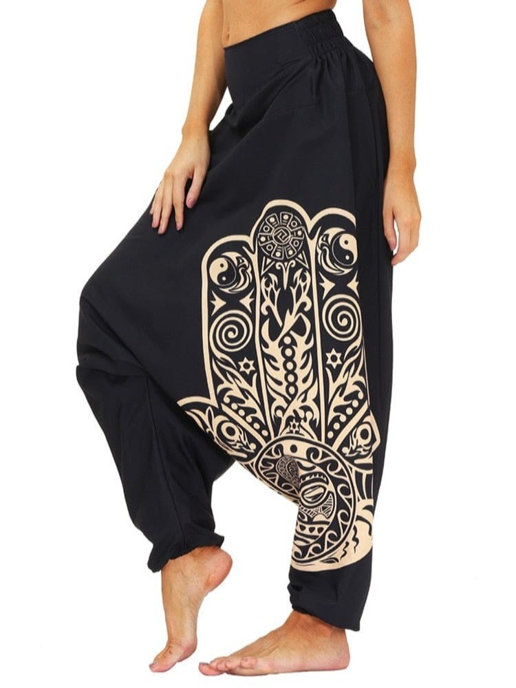 Hamsa Hand Baggy Boho Harem Pants