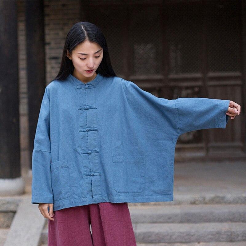 cambioprcaribe Jackets Batwing Sleeve Chinese Denim Jacket  | Zen