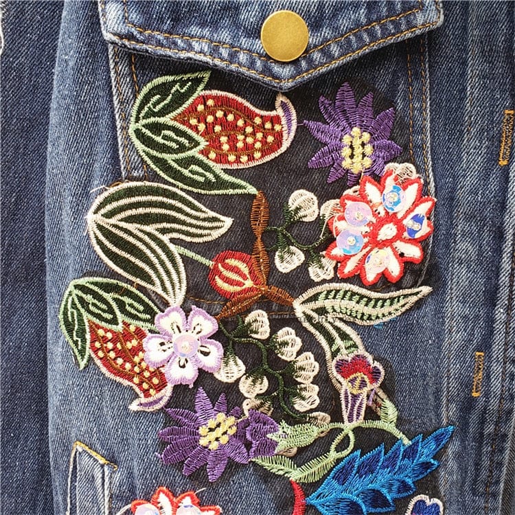 cambioprcaribe Jackets Bohemia Floral Embellished Denim Jacket