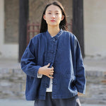 cambioprcaribe Jackets Dark Blue / One Size Batwing Sleeve Chinese Denim Jacket  | Zen
