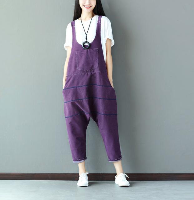 cambioprcaribe Light Purple / One Size Low Crotch Loose Denim Overall