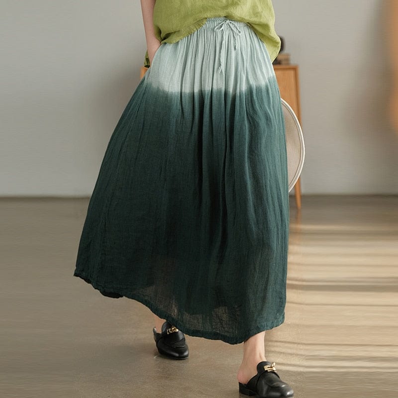 Tie-Dye Gradient Linen Skirt
