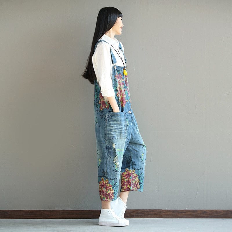 cambioprcaribe Loose Floral Denim Overall