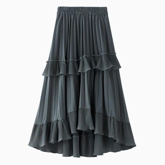 cambioprcaribe midi Skirts Grey / One Size / China Summer Quest Boho Ruffled Skirt