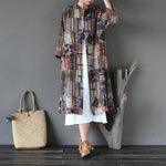 cambioprcaribe Multi Brown / One Size Patchwork Prints Chinese Linen Trench Coat