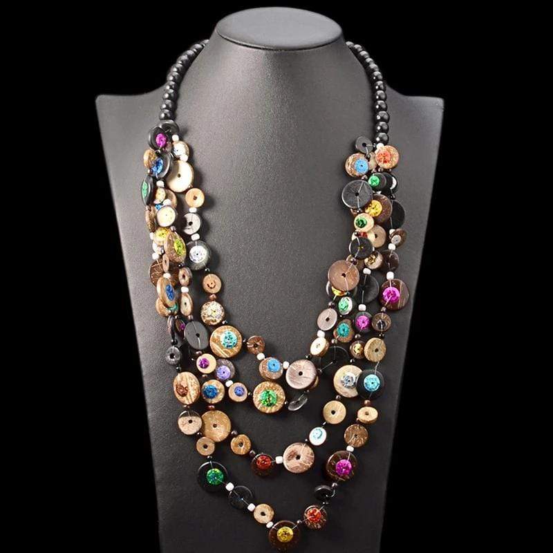 Multi Layer Wooden Statement Necklace