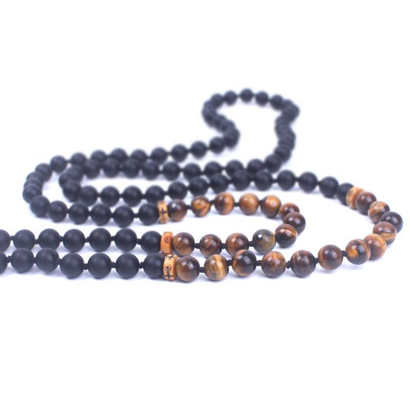 cambioprcaribe Natural Matte Black Onyx and Tiger eye Mala Beads