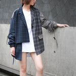 cambioprcaribe Navy Blue / L Asymmetrical Plaid Jacket | Millennials