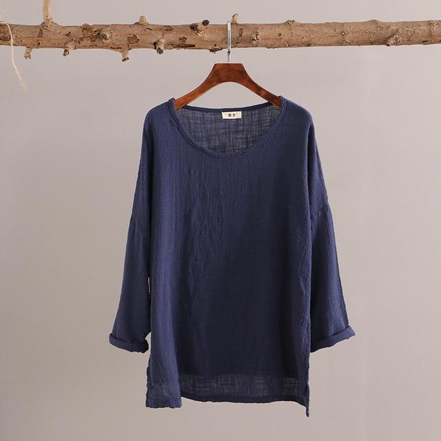 cambioprcaribe Navy Blue / One Size Sweet Mantra Cotton & Linen Long Sleeve Shirt