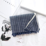 cambioprcaribe Navy Blue Striped Cotton & Linen Shawls