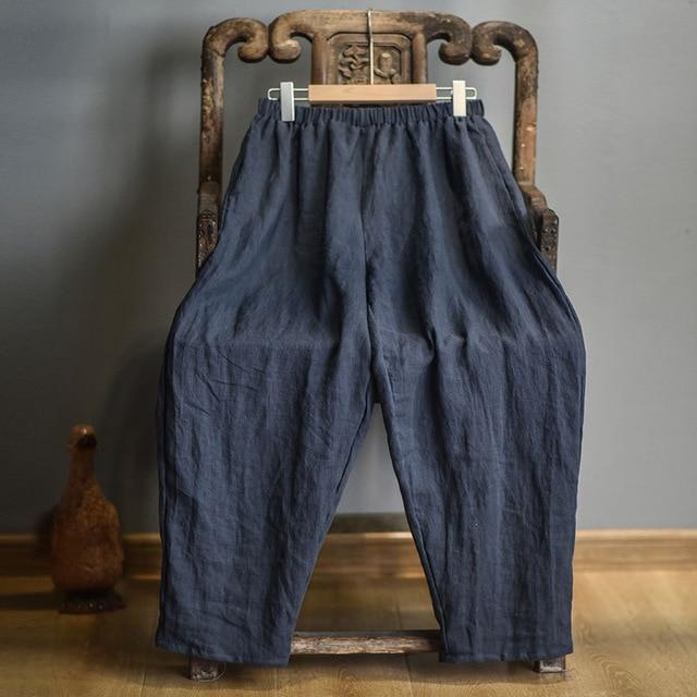 cambioprcaribe Navy / One Size Elastic Waist Linen Trousers | Zen