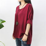 O Neck Long Sleeve Linen Shirt