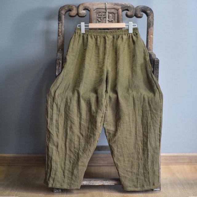 cambioprcaribe Olive Green / One Size Elastic Waist Linen Trousers | Zen