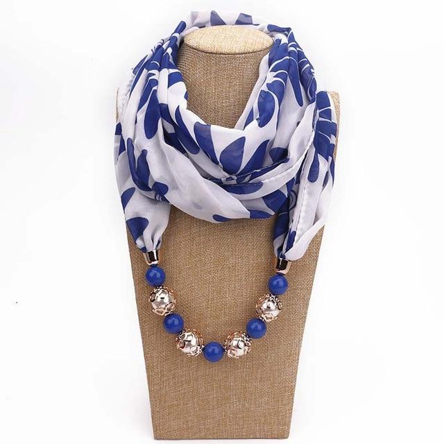 Aloha White and Blue Beaded Scarf Necklace