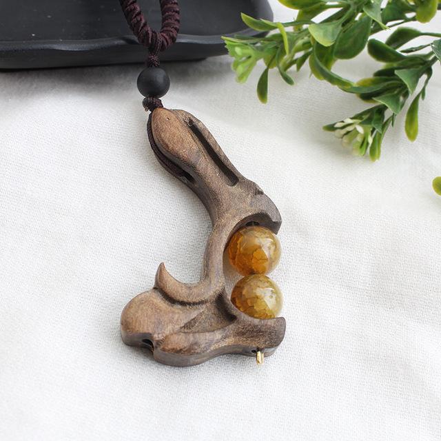 Beaded Vintage Sandalwood Pendant Necklace