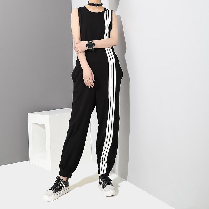 cambioprcaribe One Size / Black and White Korean Style Black and White Striped Overall | Millennials