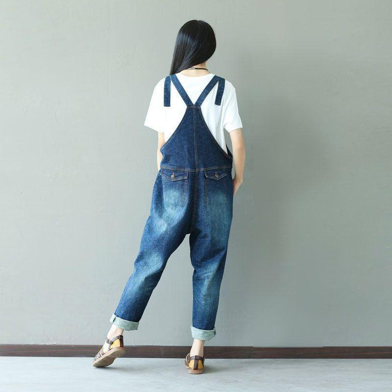 cambioprcaribe One Size / Blue Ripped Baggy Denim Overall