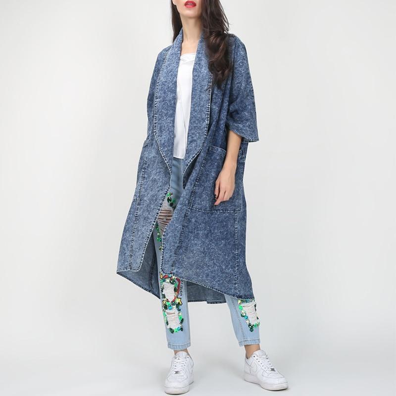 cambioprcaribe One Size / Blue Thin Layered Denim Trench Coat