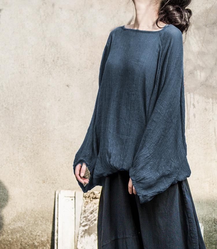 cambioprcaribe One Size / Dark Blue Lantern Sleeve Oversized Cotton Shirt | Lotus