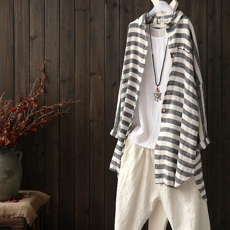 Grey and White Striped Linen Shirt  | Zen