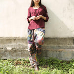 cambioprcaribe One Size / Multicolor Floral Patchwork Linen Hippie Pants