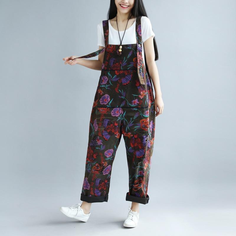 cambioprcaribe One Size / Multicolor Floral Printed Loose Denim Overall