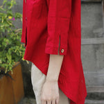 Vibrant Red Irregular Button-Up Shirt  | Zen