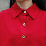 Vibrant Red Irregular Button-Up Shirt  | Zen