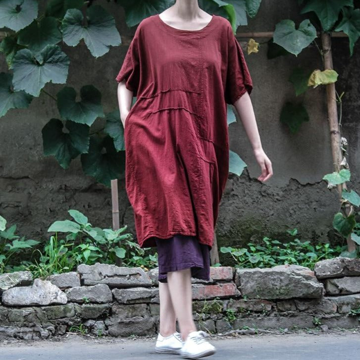 Vintage Red Oversized Linen T-Shirt | Lotus