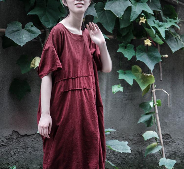 Vintage Red Oversized Linen T-Shirt | Lotus