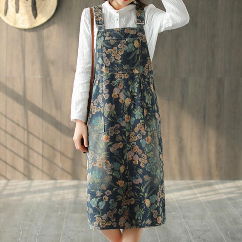 cambioprcaribe overall dress Artsy Floral Denim Overall Dress