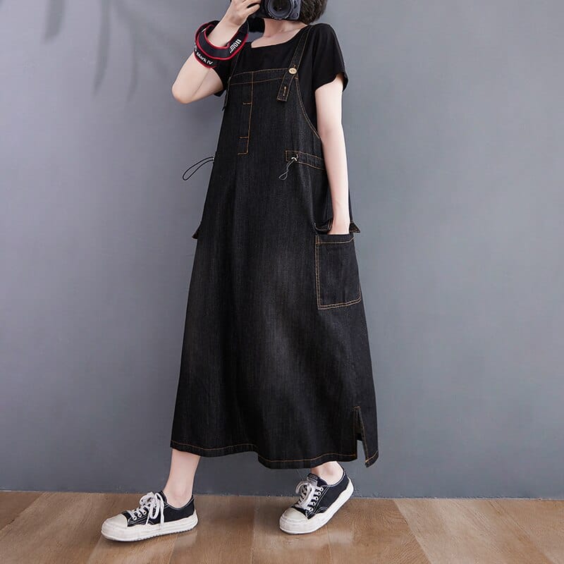 cambioprcaribe overall dress Black / M Daniella Oversized Denim Overall Dress