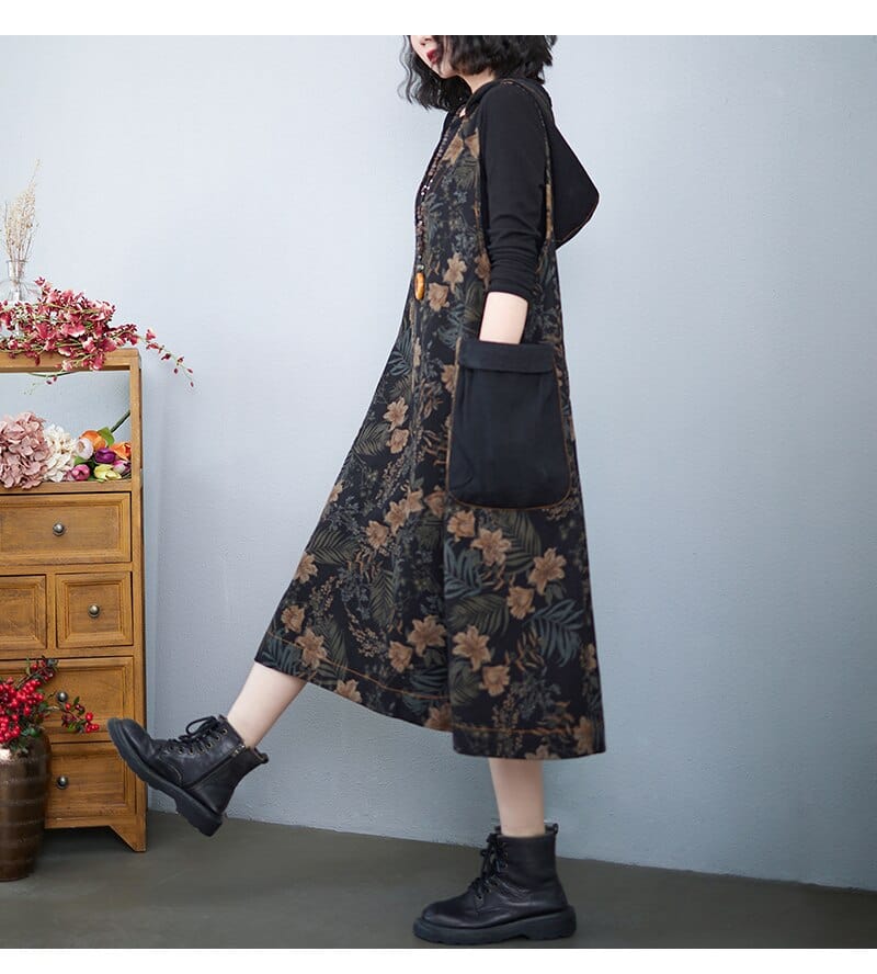 cambioprcaribe overall dress Black / One Size / China Hooded Floral Overall Dress