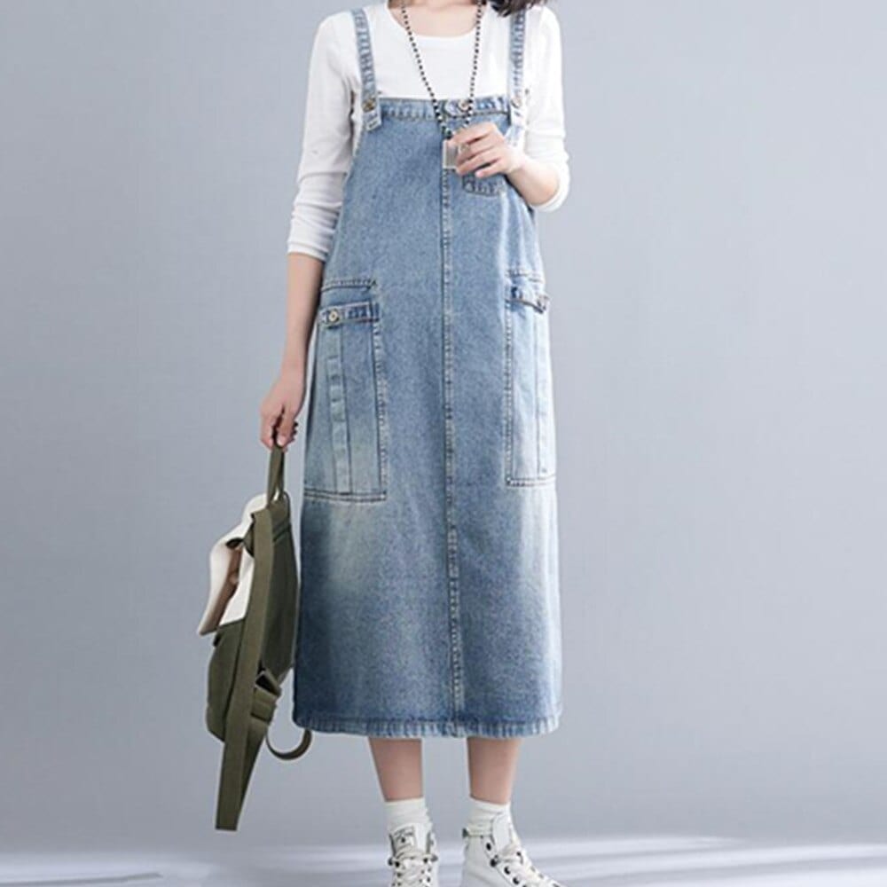 cambioprcaribe overall dress Good Vibes Denim Overall Dress