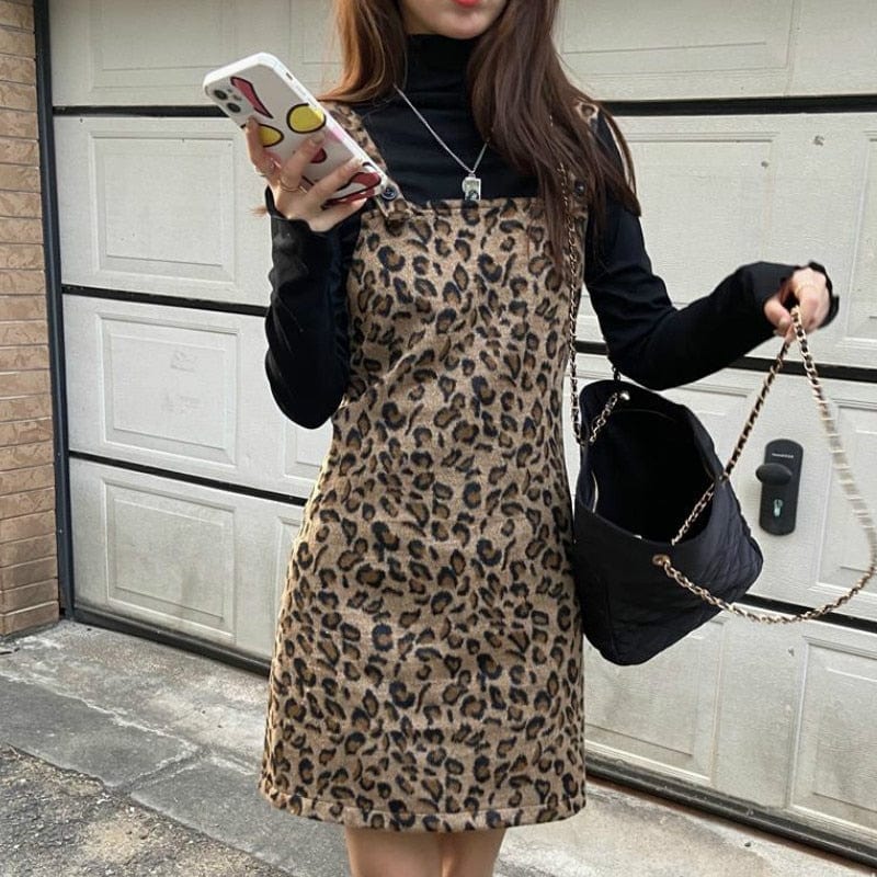 Leopard Prints Overall Dress Mini