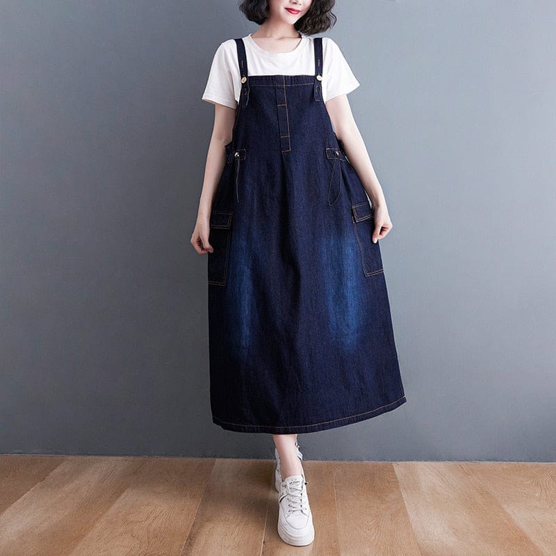cambioprcaribe overall dress Navy Blue / M Daniella Oversized Denim Overall Dress