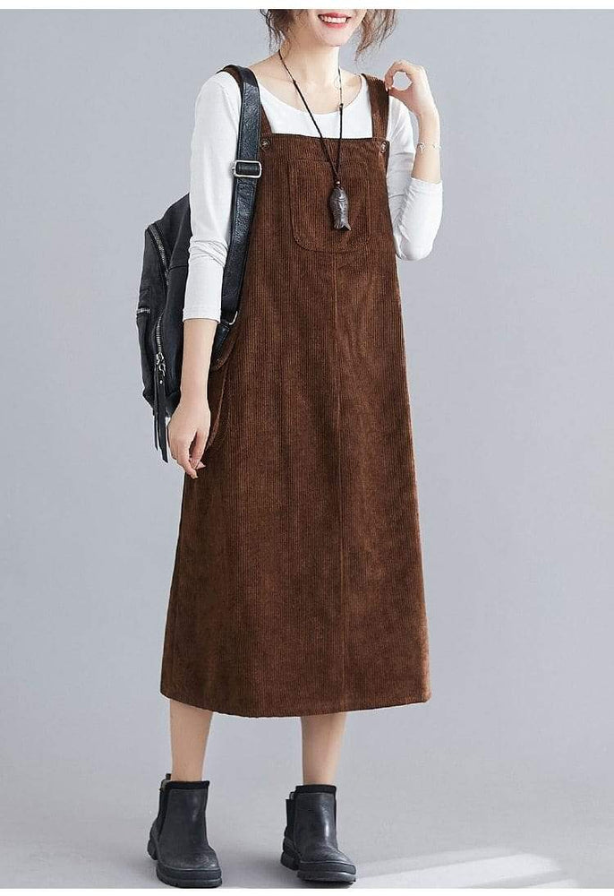 Plus Size Corduroy Overall Dress