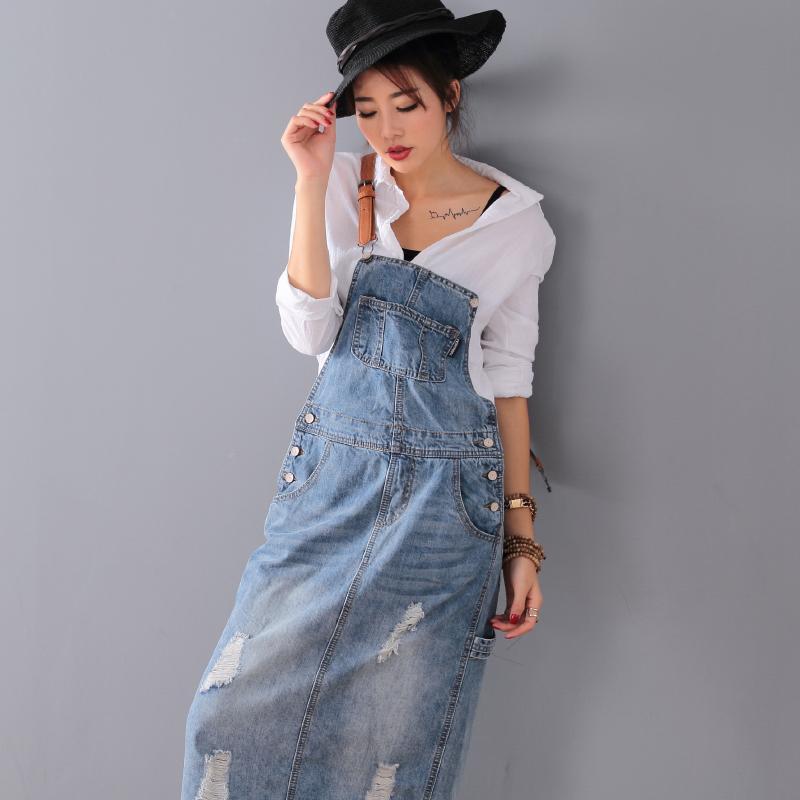 cambioprcaribe overall dress Ripped Denim Overall Dress